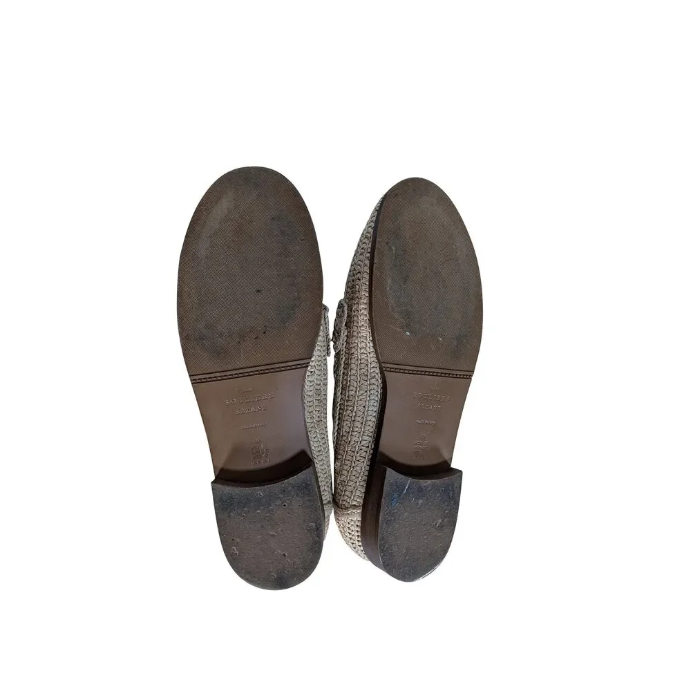 Sezane - Beige Raffia Slip On Loafers Sz 9